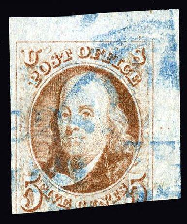 US Stamps Value Scott Catalogue # 1 - 5c 1847 Franklin. Matthew Bennett International, Dec 2008, Sale 330, Lot 1297