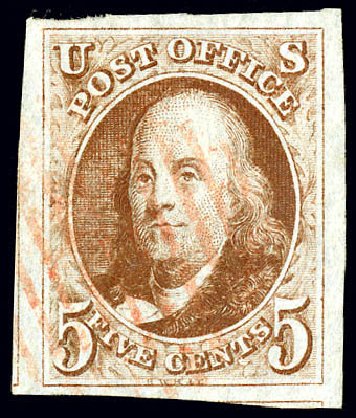 Prices of US Stamps Scott Catalog # 1: 5c 1847 Franklin. Matthew Bennett International, Dec 2008, Sale 330, Lot 1327