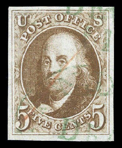 Price of US Stamp Scott Cat. 1: 5c 1847 Franklin. Matthew Bennett International, Sep 2010, Sale 331, Lot 297