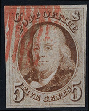 Prices of US Stamps Scott # 1 - 1847 5c Franklin. Cherrystone Auctions, Jan 2010, Sale 201001, Lot 7