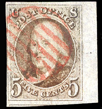 Costs of US Stamps Scott Cat. # 1: 5c 1847 Franklin. Cherrystone Auctions, Apr 2012, Sale 201204, Lot 7