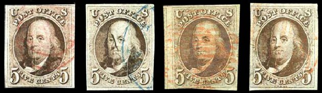 Costs of US Stamp Scott Catalog 1 - 1847 5c Franklin. Harmer-Schau Auction Galleries, Jan 2014, Sale 100, Lot 397