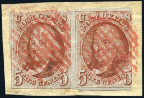 US Stamps Value Scott Catalog # 1 - 1847 5c Franklin. Harmer-Schau Auction Galleries, Feb 2010, Sale 84, Lot 1217