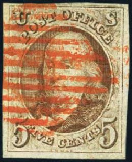 Value of US Stamps Scott # 1: 5c 1847 Franklin. Harmer-Schau Auction Galleries, Aug 2012, Sale 94, Lot 967