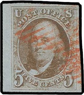 US Stamps Value Scott Catalogue 1 - 5c 1847 Franklin. H.R. Harmer, Jun 2013, Sale 3003, Lot 1007