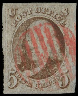 Prices of US Stamps Scott Catalog #1: 1847 5c Franklin. Daniel Kelleher Auctions, Apr 2012, Sale 629, Lot 137