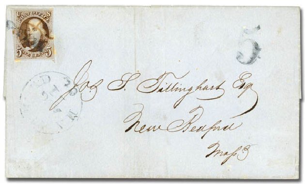 Cost of US Stamp Scott #1 - 1847 5c Franklin. Daniel Kelleher Auctions, Sep 2013, Sale 639, Lot 3037