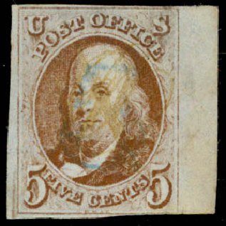 Costs of US Stamp Scott #1: 5c 1847 Franklin. Daniel Kelleher Auctions, Sep 2013, Sale 639, Lot 3067