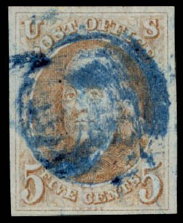 US Stamp Prices Scott Cat. 1 - 5c 1847 Franklin. Daniel Kelleher Auctions, Sep 2013, Sale 639, Lot 3077