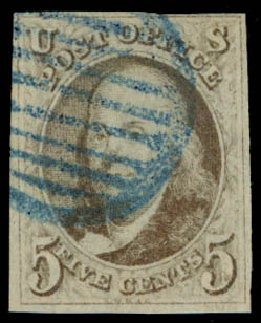 Values of US Stamp Scott Catalogue #1 - 5c 1847 Franklin. Daniel Kelleher Auctions, May 2014, Sale 652, Lot 37