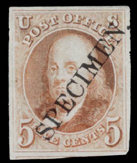 US Stamp Prices Scott Catalog # 1: 1847 5c Franklin. Daniel Kelleher Auctions, May 2015, Sale 669, Lot 2337