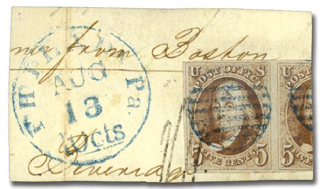 US Stamps Value Scott Catalogue # 1: 1847 5c Franklin. Daniel Kelleher Auctions, May 2015, Sale 669, Lot 2347