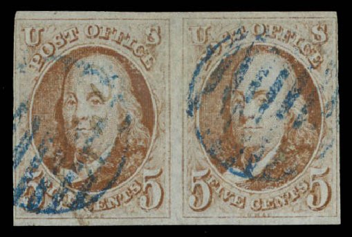 Values of US Stamps Scott Cat. #1 - 5c 1847 Franklin. Daniel Kelleher Auctions, Aug 2015, Sale 672, Lot 2087