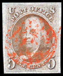 US Stamp Price Scott #1 - 5c 1847 Franklin. Schuyler J. Rumsey Philatelic Auctions, Apr 2015, Sale 60, Lot 1887
