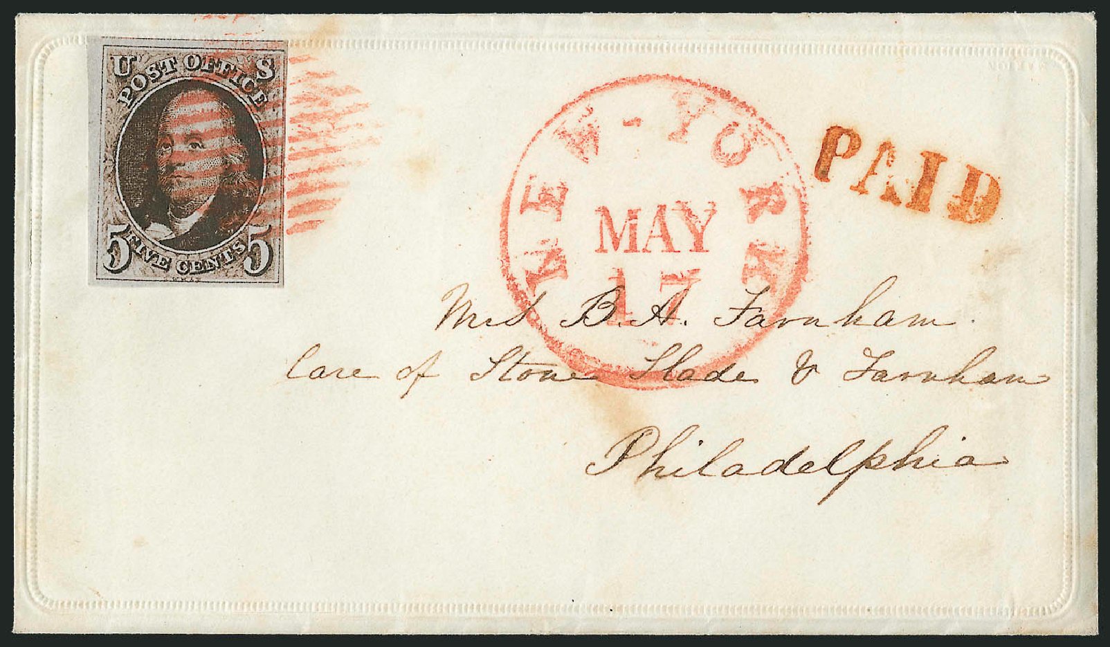 Values of US Stamp Scott Catalog # 1 - 5c 1847 Franklin. Robert Siegel Auction Galleries, Dec 2010, Sale 1002, Lot 3647