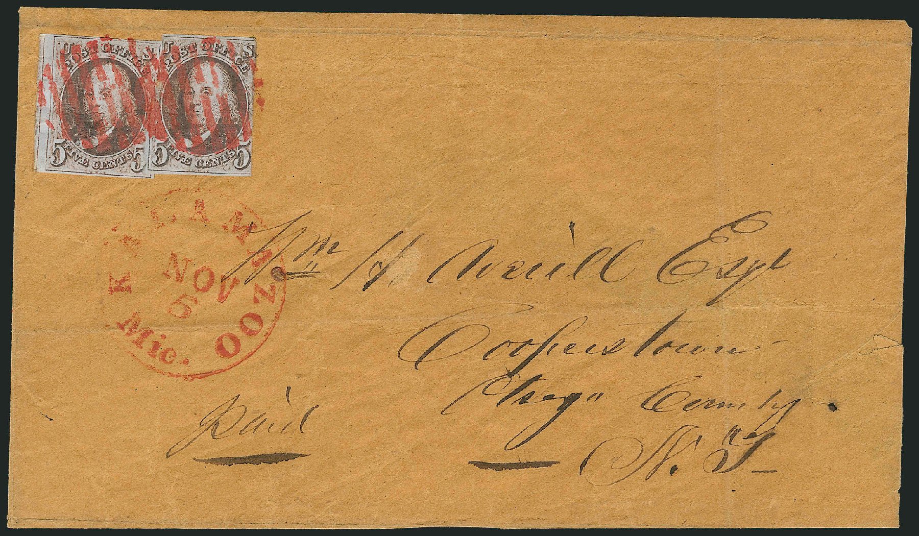 US Stamp Prices Scott Cat. 1 - 1847 5c Franklin. Robert Siegel Auction Galleries, Dec 2010, Sale 1002, Lot 3667