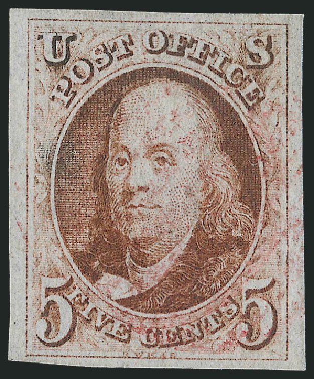 Value of US Stamp Scott Cat. #1 - 1847 5c Franklin. Robert Siegel Auction Galleries, Jun 2011, Sale 1011, Lot 377