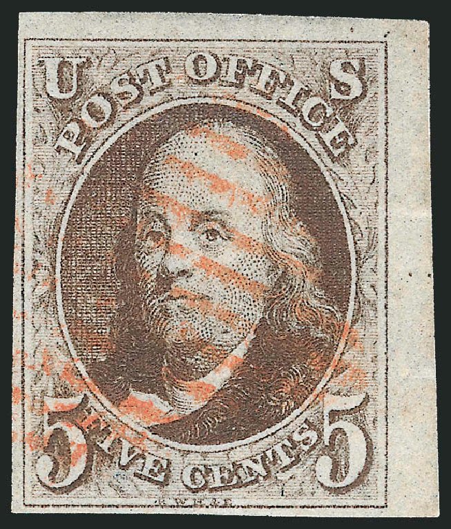 US Stamp Prices Scott # 1: 5c 1847 Franklin. Robert Siegel Auction Galleries, Dec 2011, Sale 1017, Lot 37