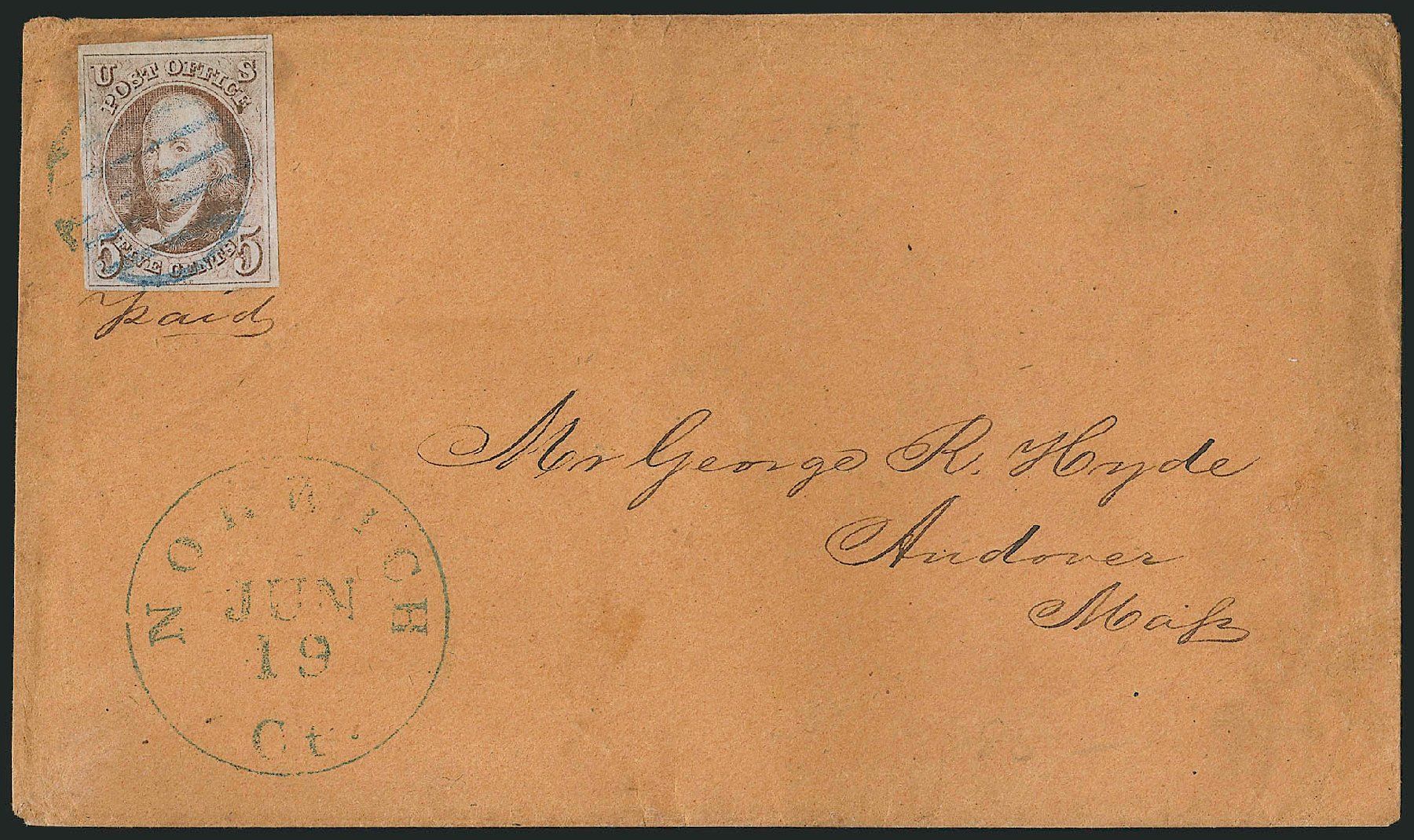 US Stamps Values Scott # 1 - 5c 1847 Franklin. Robert Siegel Auction Galleries, Apr 2012, Sale 1023, Lot 2217