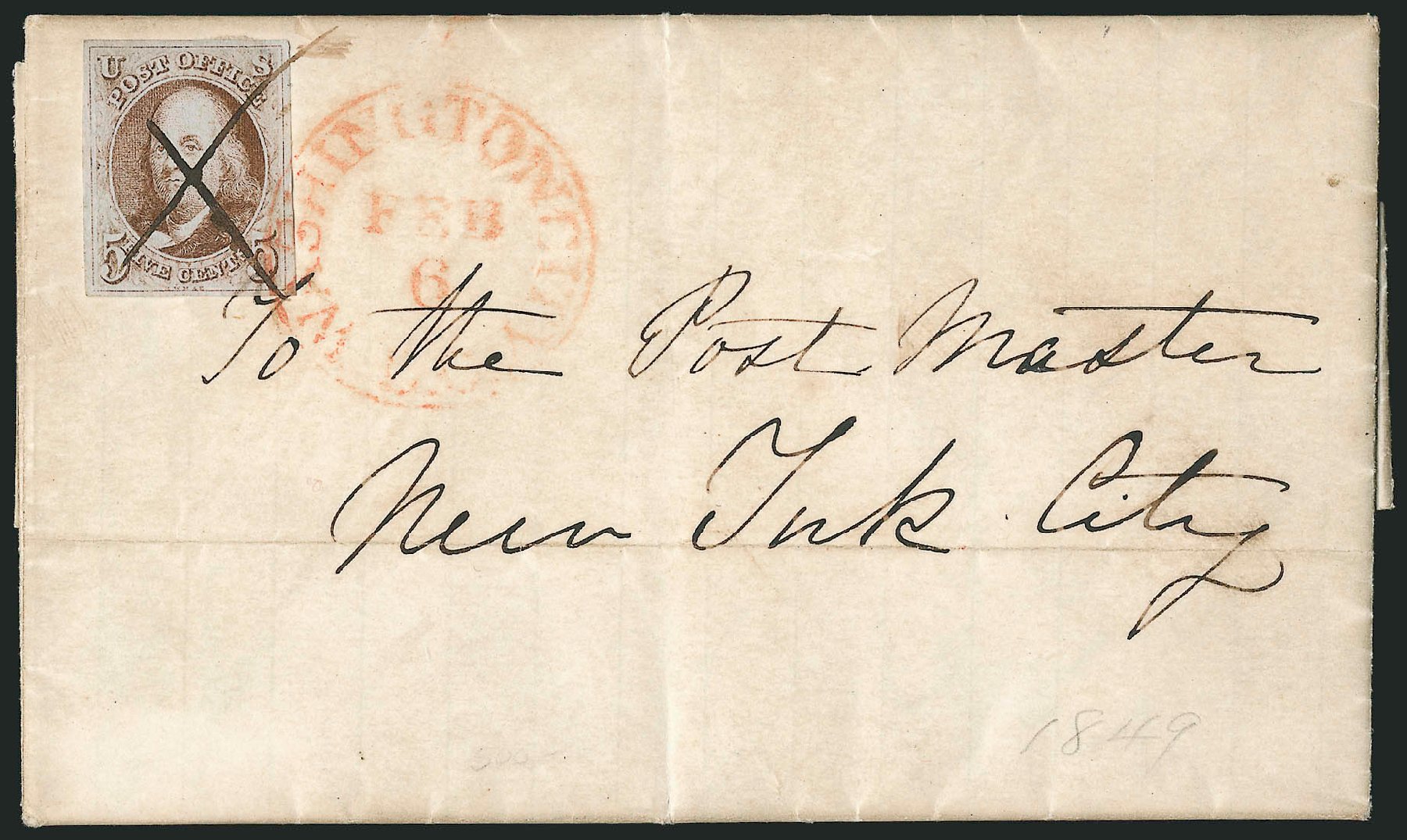 Costs of US Stamp Scott #1 - 5c 1847 Franklin. Robert Siegel Auction Galleries, Apr 2012, Sale 1023, Lot 2257