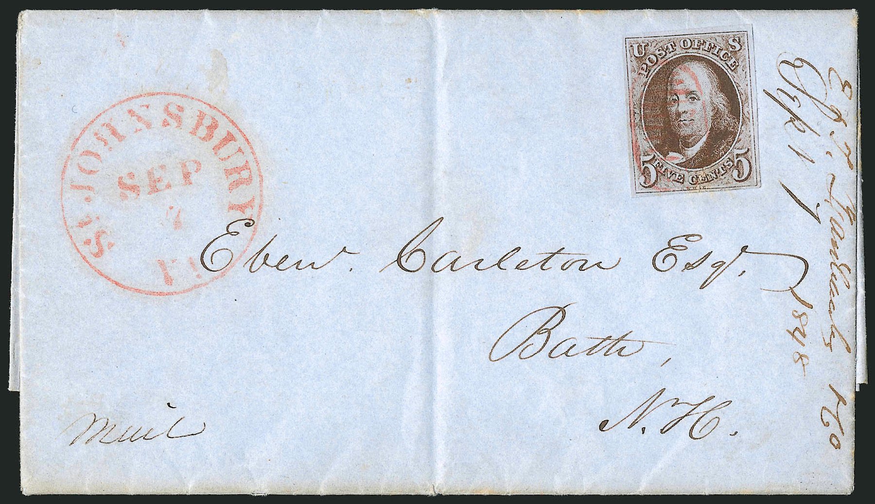 Costs of US Stamps Scott Cat. # 1: 1847 5c Franklin. Robert Siegel Auction Galleries, Apr 2012, Sale 1023, Lot 2307