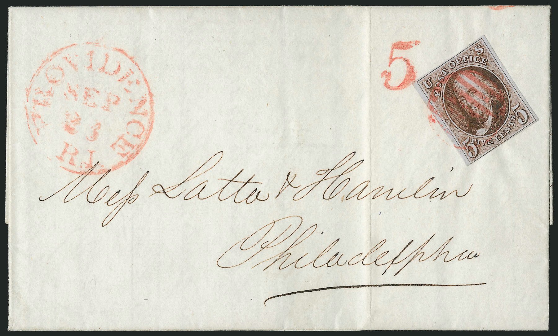 US Stamps Values Scott Catalog #1: 1847 5c Franklin. Robert Siegel Auction Galleries, Apr 2012, Sale 1023, Lot 2327