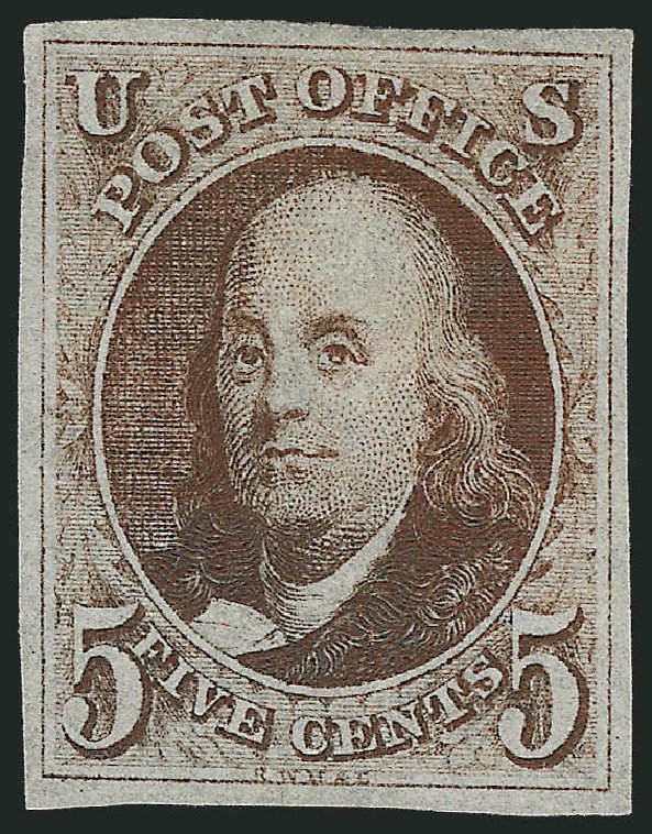 Cost of US Stamps Scott Catalogue 1: 1847 5c Franklin. Robert Siegel Auction Galleries, Jun 2012, Sale 1026, Lot 1107