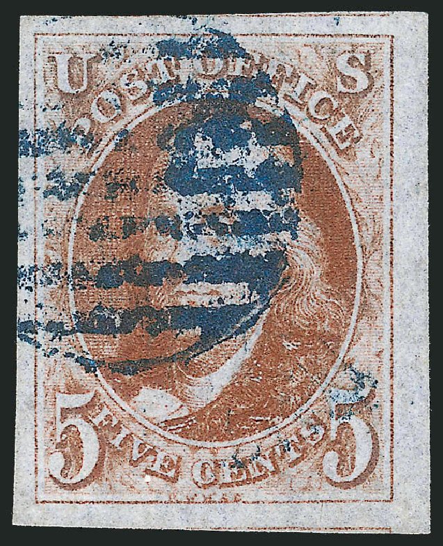 US Stamps Value Scott Catalog #1: 1847 5c Franklin. Robert Siegel Auction Galleries, Oct 2012, Sale 1032, Lot 3007