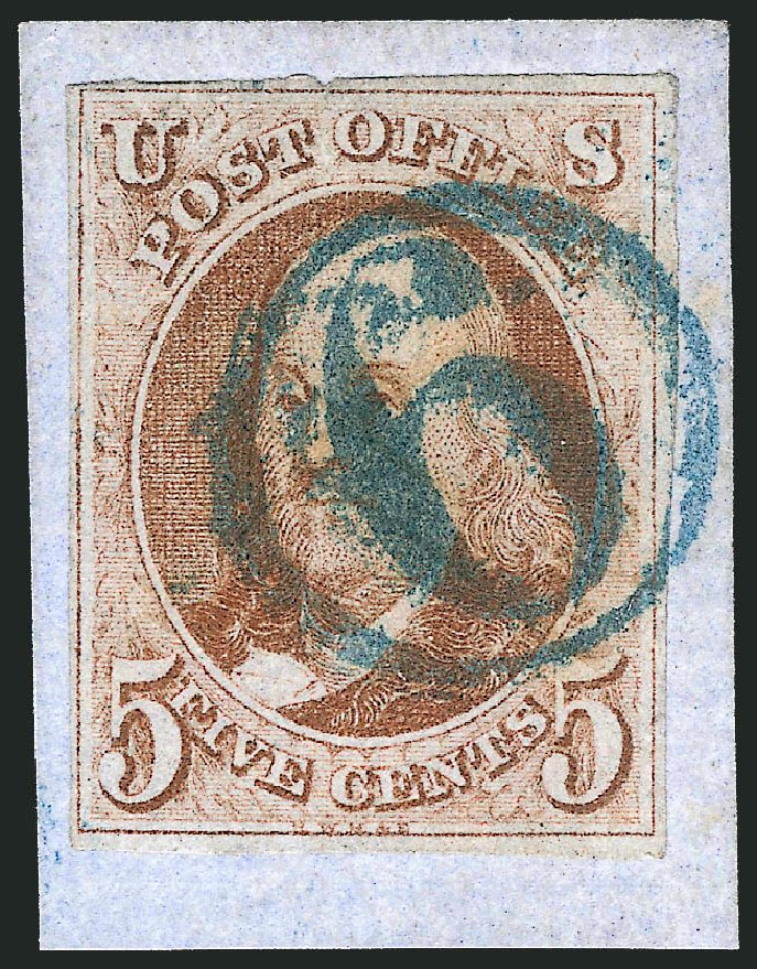US Stamp Price Scott Cat. #1: 1847 5c Franklin. Robert Siegel Auction Galleries, Dec 2013, Sale 1062, Lot 37