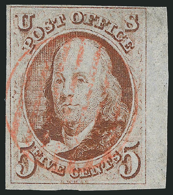US Stamp Value Scott #1: 1847 5c Franklin. Robert Siegel Auction Galleries, Mar 2014, Sale 1067, Lot 857