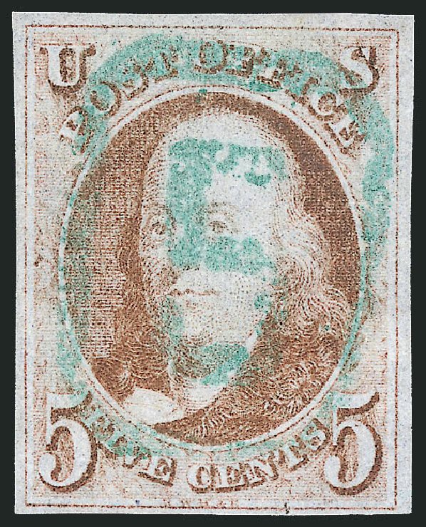 Cost of US Stamp Scott #1 - 1847 5c Franklin. Robert Siegel Auction Galleries, Apr 2014, Sale 1068, Lot 7