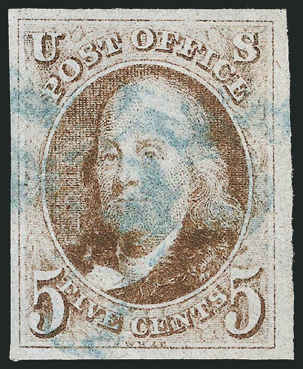 Value of US Stamp Scott Cat. #1 - 5c 1847 Franklin. Robert Siegel Auction Galleries, Sep 2008, Sale 962, Lot 2187