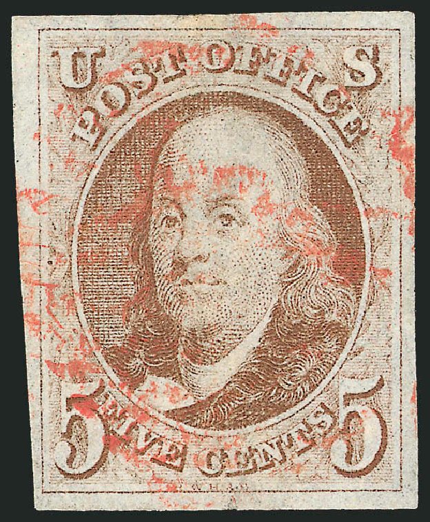 US Stamp Price Scott # 1 - 5c 1847 Franklin. Robert Siegel Auction Galleries, Sep 2008, Sale 962, Lot 2197