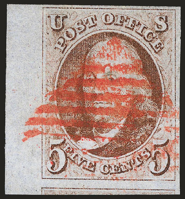 Prices of US Stamps Scott Cat. 1 - 1847 5c Franklin. Robert Siegel Auction Galleries, Oct 2008, Sale 963, Lot 17