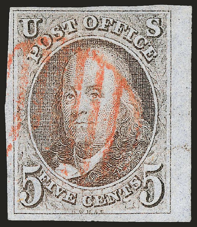 Cost of US Stamps Scott Catalogue 1 - 5c 1847 Franklin. Robert Siegel Auction Galleries, Oct 2008, Sale 963, Lot 27