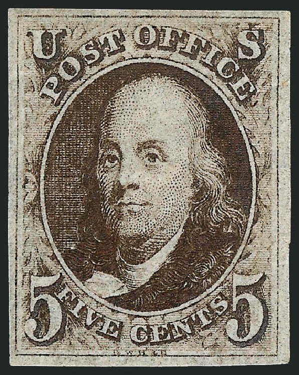 Cost of US Stamps Scott Catalog # 1: 1847 5c Franklin. Robert Siegel Auction Galleries, Dec 2008, Sale 967, Lot 4067