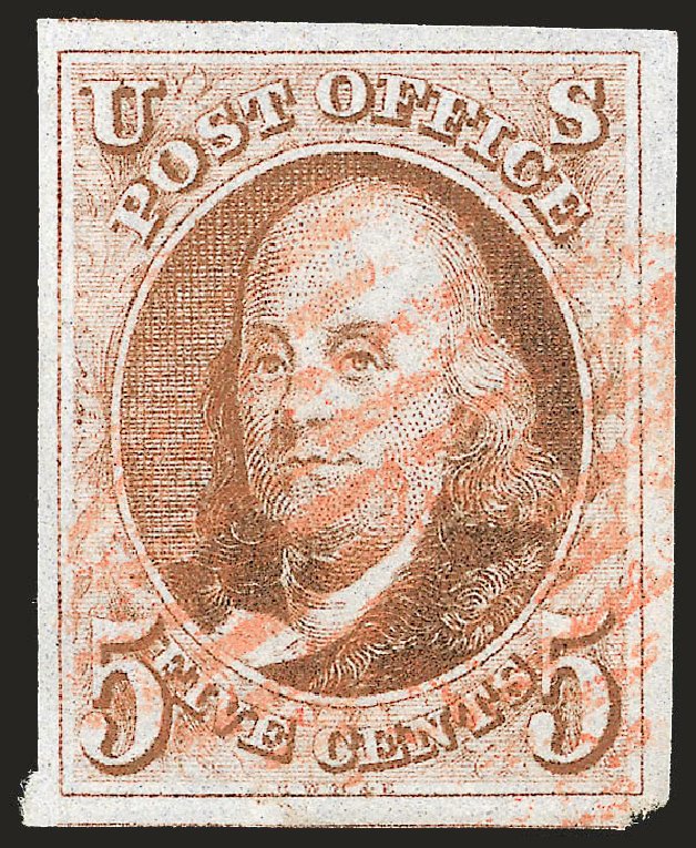 Values of US Stamps Scott # 1: 5c 1847 Franklin. Robert Siegel Auction Galleries, Jun 2009, Sale 975, Lot 1057