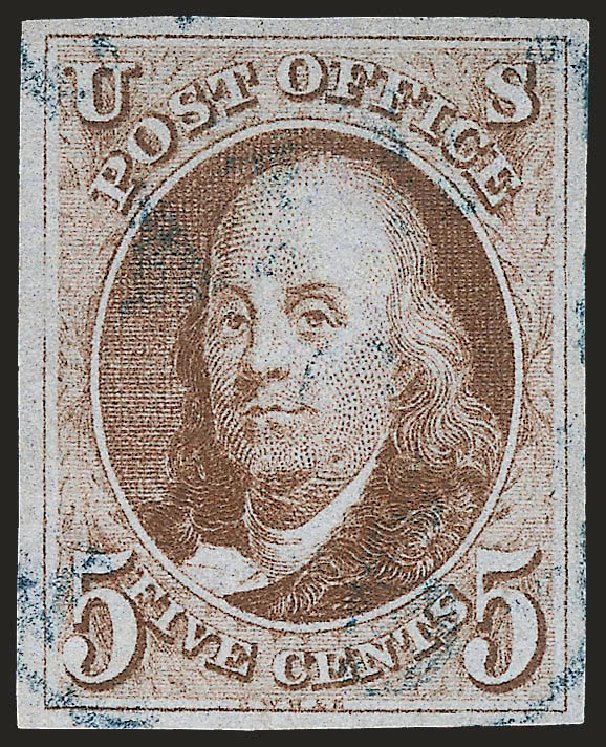 Price of US Stamps Scott Catalogue 1 - 5c 1847 Franklin. Robert Siegel Auction Galleries, Jun 2009, Sale 975, Lot 1077