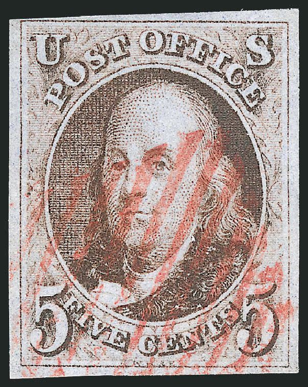 US Stamps Prices Scott Catalog #1 - 1847 5c Franklin. Robert Siegel Auction Galleries, Sep 2010, Sale 993, Lot 147