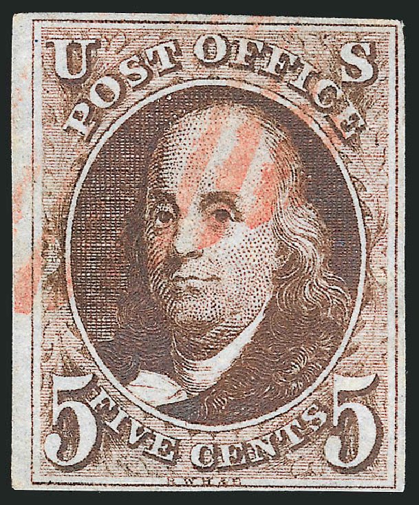 US Stamps Values Scott Catalogue # 1: 5c 1847 Franklin. Robert Siegel Auction Galleries, Sep 2010, Sale 993, Lot 27