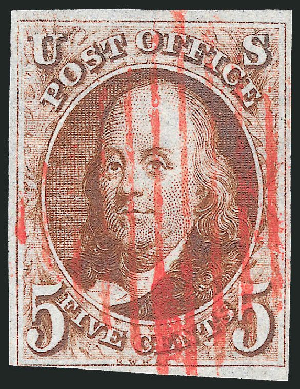Cost of US Stamps Scott Cat. 1 - 5c 1847 Franklin. Robert Siegel Auction Galleries, Sep 2010, Sale 993, Lot 77