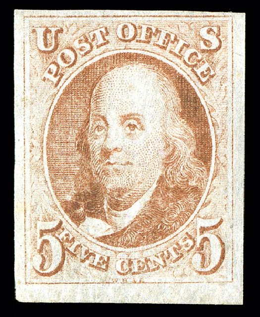US Stamp Price Scott Catalog # 1: 1847 5c Franklin. Spink Shreves Galleries, May 2014, Sale 148, Lot 7