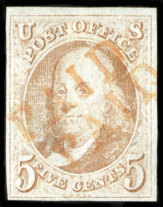 US Stamp Price Scott Catalog 1: 1847 5c Franklin. Spink Shreves Galleries, Jul 2015, Sale 151, Lot 7