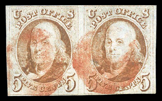 Costs of US Stamp Scott Catalogue # 1 - 1847 5c Franklin. Matthew Bennett International, Sep 2010, Sale 333, Lot 3248