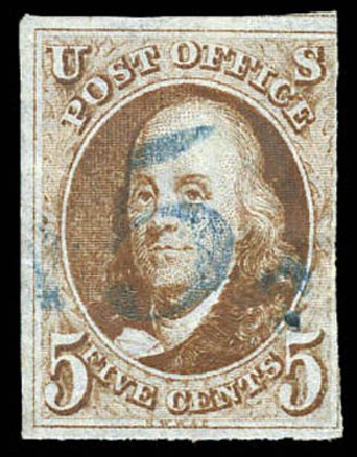 Price of US Stamp Scott Catalogue #1: 1847 5c Franklin. Matthew Bennett International, Mar 2011, Sale 337, Lot 2428