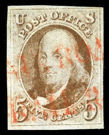 Prices of US Stamps Scott # 1: 1847 5c Franklin. Matthew Bennett International, Feb 2012, Sale 340, Lot 38