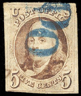 US Stamps Values Scott Catalogue 1 - 5c 1847 Franklin. Cherrystone Auctions, Nov 2009, Sale 200911, Lot 3008