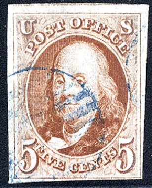 Cost of US Stamp Scott Catalogue # 1: 5c 1847 Franklin. Cherrystone Auctions, Jan 2010, Sale 201001, Lot 8