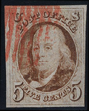 US Stamp Value Scott 1 - 1847 5c Franklin. Cherrystone Auctions, Apr 2012, Sale 201204, Lot 8