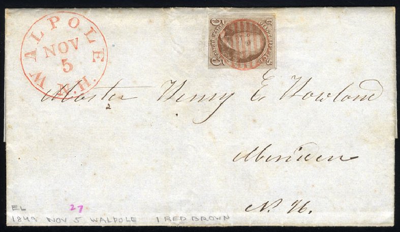 US Stamps Value Scott Cat. 1 - 1847 5c Franklin. Cherrystone Auctions, Sep 2012, Sale 201209, Lot 8